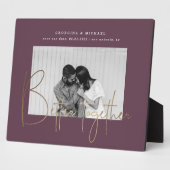 gouden script één foto save the date verlovingskaa fotoplaat (Zijkant)