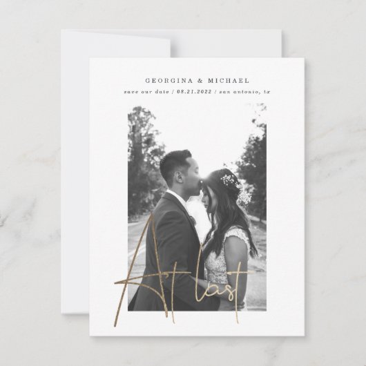 gouden script één fotokaart verloving (Voorkant)