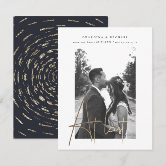 gouden script één fotokaart verloving (Voorkant / Achterkant)