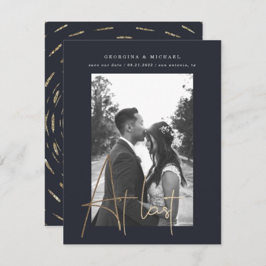 gouden script één fotokaart verloving (Voorkant / Achterkant)