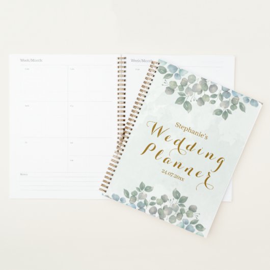 Gouden Script eucalyptus aquarel bruiloft planner (Display)