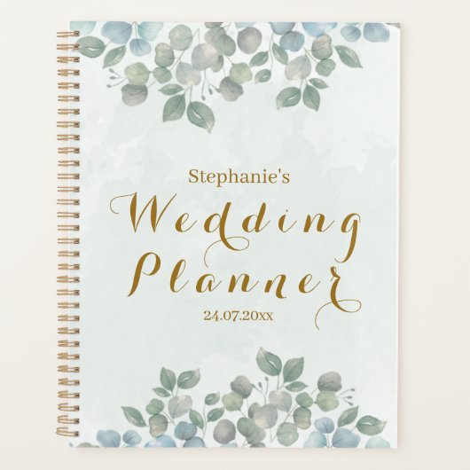 Gouden Script eucalyptus aquarel bruiloft planner (Voorkant)