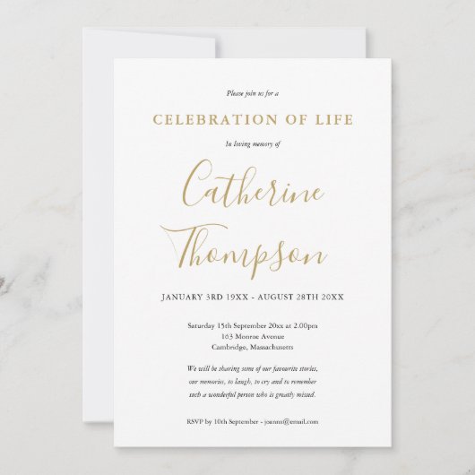 Gouden Script Feestelijke Herdenkingsdienst Funera Kaart (Voorkant)