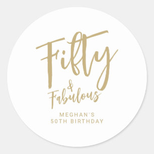 Gouden Script Fifty Modern Vet 50ste Verjaardagsfe Ronde Sticker