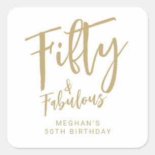 Gouden Script Fifty Modern Vet 50ste Verjaardagsfe Vierkante Sticker