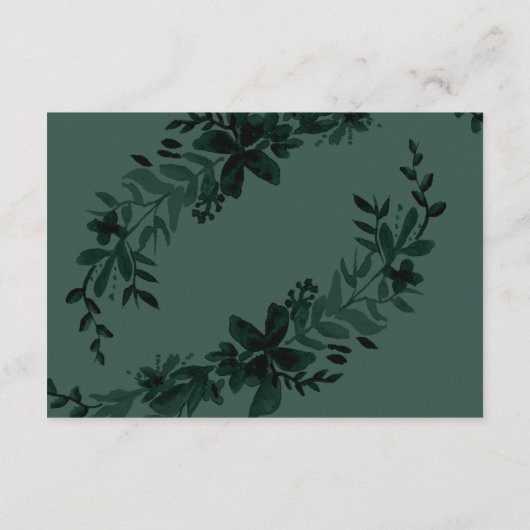 Gouden script Floral diepgroene trouwrichting Informatiekaartje (Achterkant)