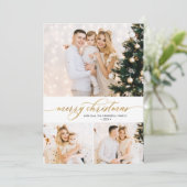 Gouden Script Foliage 3 Fotocollage Kerst Kaart (Staand voorkant)