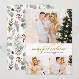 Gouden Script Foliage 3 Fotocollage Kerst Kaart
