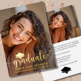 Gouden Script Foto Afstudeer Uitnodigingskaart Folie Uitnodiging