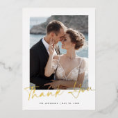 Gouden Script Foto Bruiloft Dank u Kaart (Voorkant)