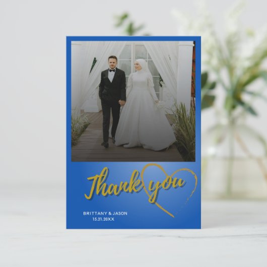 Gouden Script Foto Bruiloft Dank u Kaart (Staand voorkant)