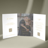 Gouden script foto bruiloft RSVP details QR code Drieluik Uitnodiging