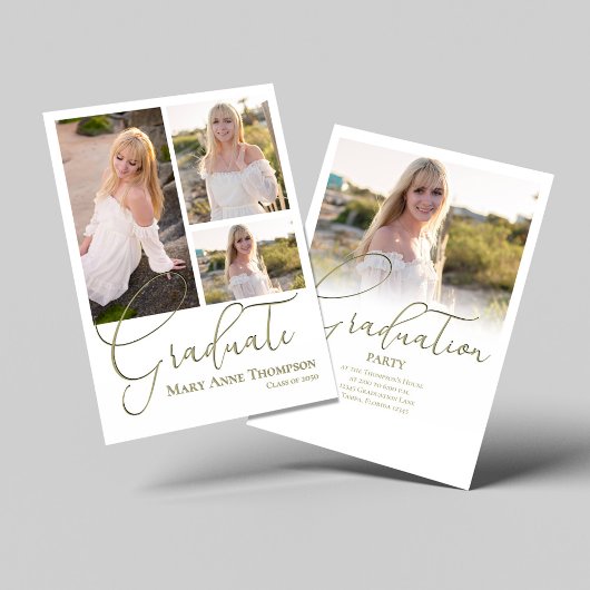 Gouden Script Foto Collage Afstudeerfeest Klassiek Kaart