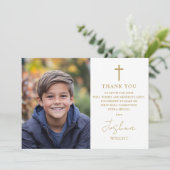 Gouden Script Foto Eerste Heilige Communie Bedankkaart (Staand voorkant)