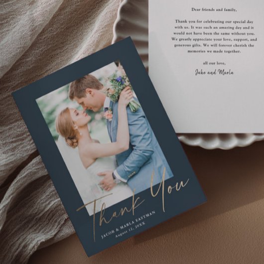 Gouden Script Foto Huwelijk Bedankkaart