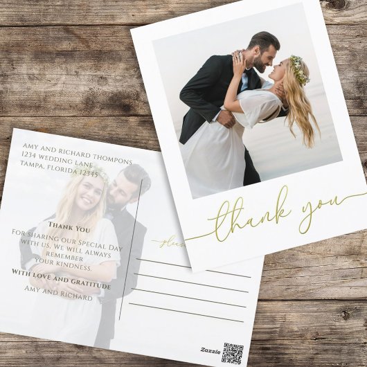 Gouden Script Foto Trouw Dankjewel Briefkaart