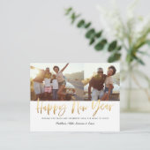 gouden script gelukkig nieuwjaar multi foto nieuwj feestdagenkaart (Staand voorkant)
