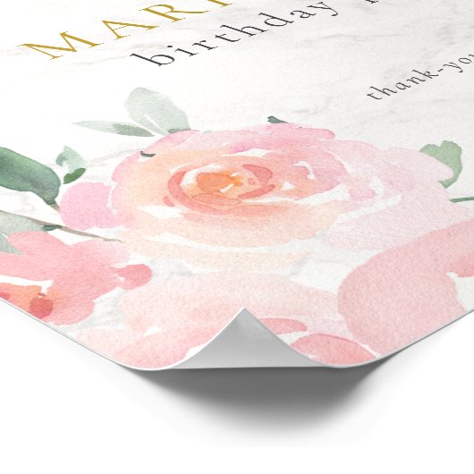 Gouden Script geschilderd Floral Verjaardagsfeest  Poster (Hoek)