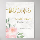 Gouden Script geschilderd Floral Verjaardagsfeest  Poster (Voorkant)