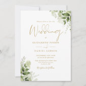 Gouden Script Groene Bloemen QR Code Trouwkaart Kaart (Voorkant)