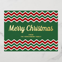 Gouden Script Groene Strepen Prettig Kerstfeest Folie Feestdagen Briefkaart
