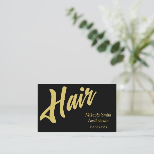 Gouden Script Haar op Zwart Visitekaartje (Staand voorkant)
