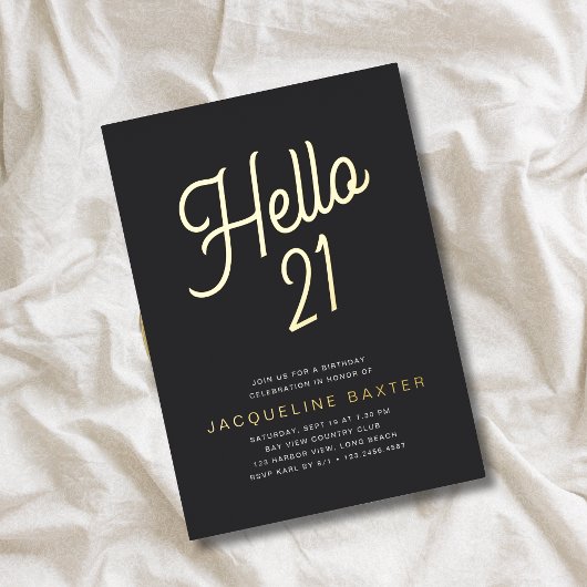 Gouden Script Hallo 21 21e Verjaardagsfeestje Folie Uitnodiging