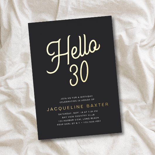 Gouden Script Hallo 30 30e Verjaardagsfeestje Folie Uitnodiging