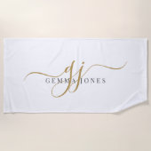 Gouden Script Initialen Monogram Minimalistisch Wi Strandlaken (Voorkant)