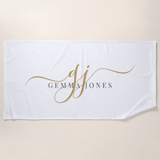 Gouden Script Initialen Monogram Minimalistisch Wi Strandlaken (Voorkant)