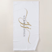 Gouden Script Initialen Monogram Minimalistisch Wi Strandlaken (Voorkant)