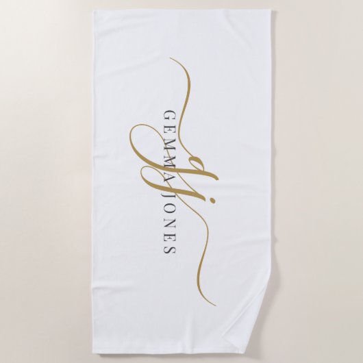 Gouden Script Initialen Monogram Minimalistisch Wi Strandlaken (Voorkant)
