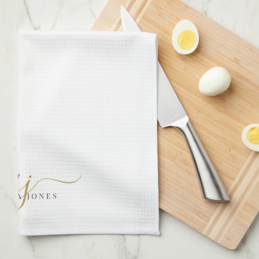 Gouden Script Initialen Monogram Minimalistisch Wi Theedoek (Quarter Fold)