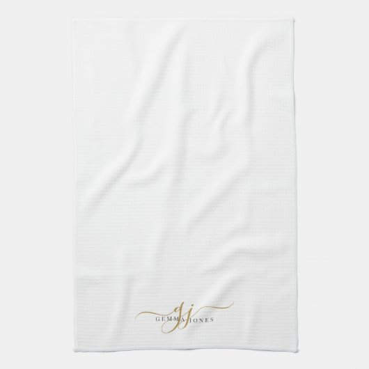 Gouden Script Initialen Monogram Minimalistisch Wi Theedoek (Verticaal)