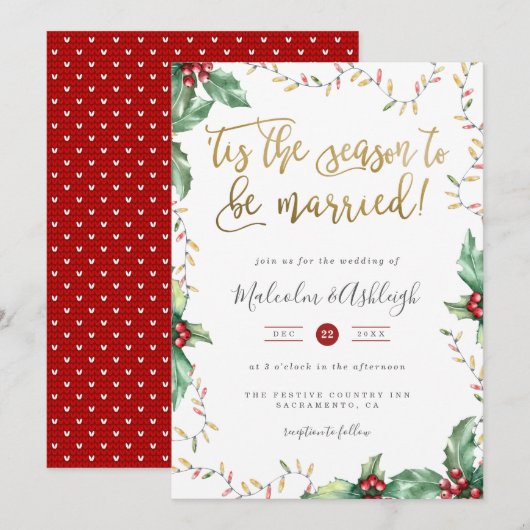 Gouden script is het seizoen van de kerstbruiloft feestdagenkaart (Voorkant / Achterkant)