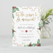 Gouden script is het seizoen van de kerstbruiloft feestdagenkaart (Staand voorkant)