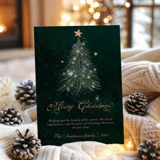 Gouden Script Kerstboom  Feestdagenkaart