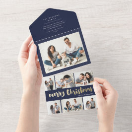 Gouden script kerstmis multi foto vakantie al all in one uitnodiging