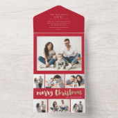 Gouden script kerstmis multi foto vakantie al all in one uitnodiging (Binnen)