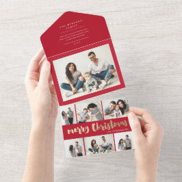 Gouden script kerstmis multi foto vakantie al all in one uitnodiging