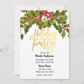 Gouden Script Kerstvakantiefeestje Hulst Bloemstuk Kaart (Voorkant)