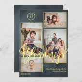 Gouden script krijtbord 4 foto collage Kerstmis Feestdagenkaart (Voorkant / Achterkant)