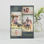 Gouden script krijtbord 4 foto collage Kerstmis Feestdagenkaart (Staand voorkant)