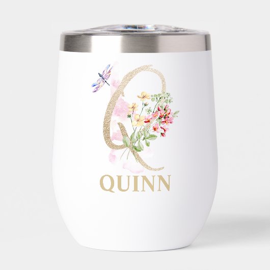 Gouden Script Letter Q Monogram Gepersonaliseerde  (Voorkant)