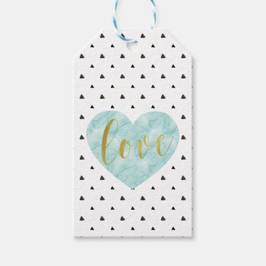 Gouden Script "Liefde" op Waterverf Hart Cadeaulabel (Voorkant)