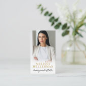 Gouden Script Luxe Vastgoed Foto Visitekaartje (Staand voorkant)