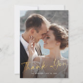 Gouden Script Moderne foto bruiloft dank u kaart (Voorkant)