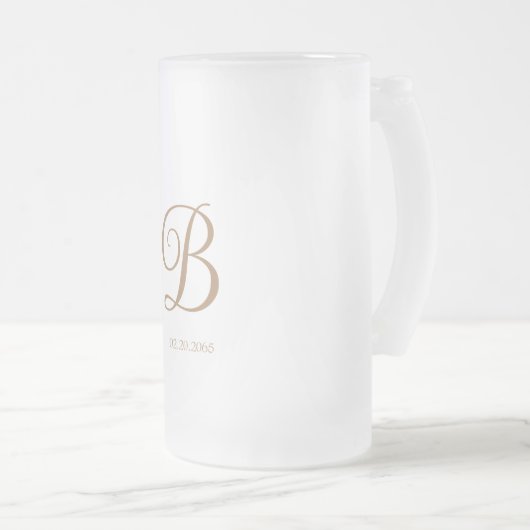 Gouden Script Monogram Bruiloft Matglas Bierpul (Voorkant rechts)