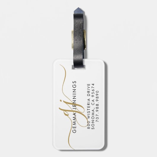 Gouden Script Monogram Naam Bagagelabel (Achterkant verticaal)