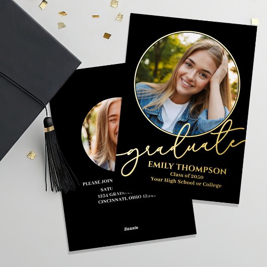 Gouden Script Multi Foto Afstudeer Uitnodiging Fol